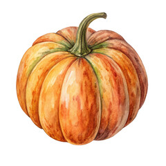 Watercolor Autumn Pumpkin with Green Stem isolated on a transparent background fall