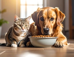 Pets eating from bowl indoor
