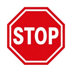 A vibrant red stop sign featuring bold white letters on a white background