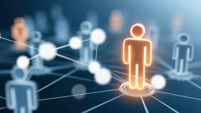 Human network connection glowing figure standing out in digital social media interface representing communication teamwork technology innovation and social media teamwork connection - Powered by Adobe