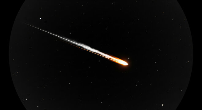 Shooting Star Overlay with realistic meteor falling through night sky, creating bright streak of light, isolated element for wishing or astronomy concepts