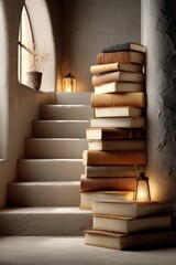 Books Stacked Like Stairs Showing Growth