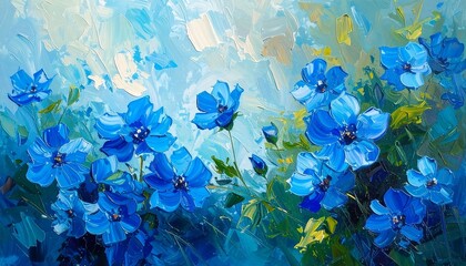 Blue flowers, vibrant art