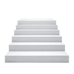A stark white, seven-tiered staircase floats against a completely black background
