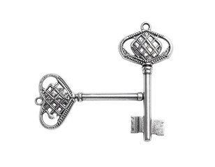 Pair of Luxury Silver Keys Decorated with Gemstone Details, isolated on transparent background