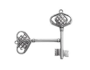 Pair of Luxury Silver Keys Decorated with Gemstone Details, isolated on transparent background