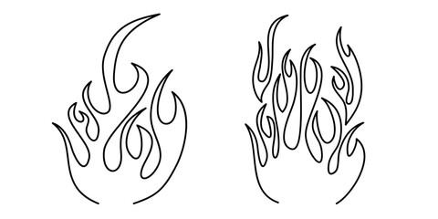 Hand drawn of Fire flame symbol on set. isolated on white background. doodle design element