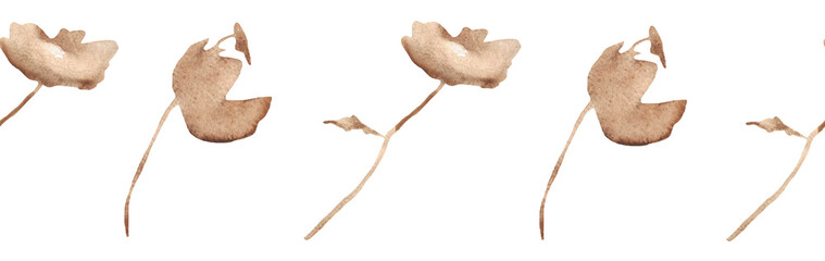 Flower border on a white background. Hand-drawn illustration. Perfect for autumn.