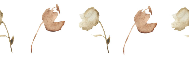 Orange flower border on a white background. Hand-drawn illustration. Perfect for autumn.