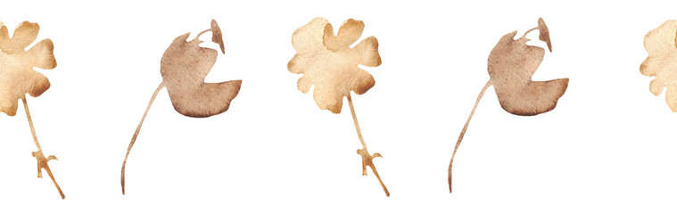 Orange flower border on a white background. Hand-drawn illustration. Perfect for autumn.