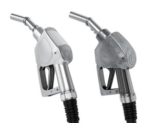 Two Variations of Silver Gasoline Dispenser Handles – isolated on transparent background