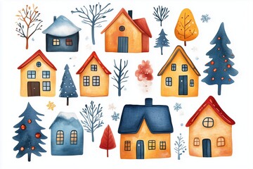 watercolor decoration elements isolated winter christmas