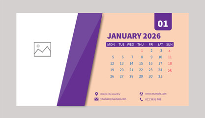 2026 Desk Calendar Template,Modern 2026 Desk Calendar Layout,Clean Corporate 2026 Desk Calendar