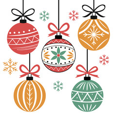 Hanging Christmas ornaments with snowflakes-Festive Vector Set