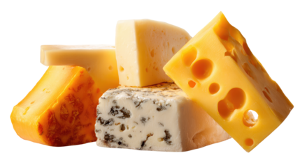 Assortment of delicious cheeses isolated on transparent background Remove png, Clipping Path, pen tool