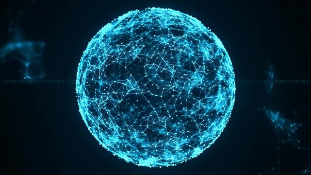 Futuristic plexus sphere rotating in digital space. Global network and big data visualization. Technology and communication background