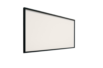 Blank whiteboard with black frame isolated on white background, angled view, clean design element for creative layout or template. Ai generative