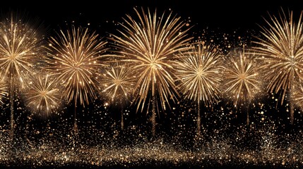 Spectacular Golden Fireworks Display Against Black Night Sky for Celebration Events and Festive Occasions