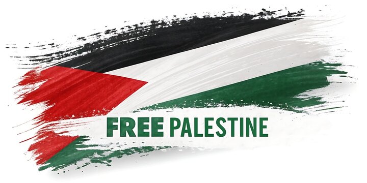 Bold brushstroke depiction of the palestinian flag with the powerful slogan free palestine symbolizing solidarity and hope