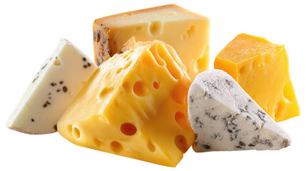 Assortment of delicious cheeses isolated on transparent background Remove png, Clipping Path, pen tool