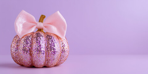 glamorous glitter pumpkin with sparkling sequins and a big pink bow