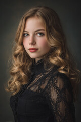 elegant portrait of a young woman with long wavy blonde hair
