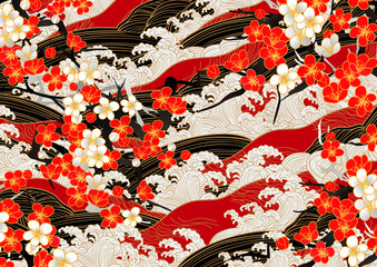 波　海のイラスト背景
