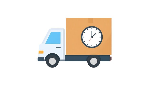 Delivery truck with a clock on the side of the package, indicating a time constraint for timely arrival