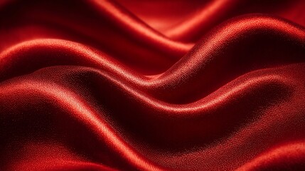 Fototapeta premium Close-up shot of luxurious red silk fabric with soft waves and elegant folds capturing light and