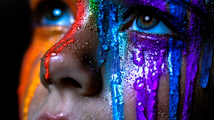 An artistic portrayal of a child's face covered in vibrant paint, symbolizing creativity and the beauty of self-expression.
