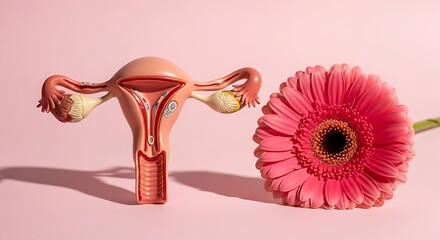 Female Reproductive System Anatomy Diagram with Flower.