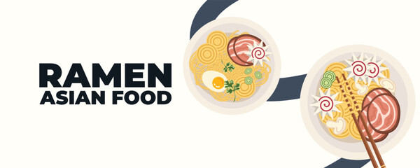 A bowl of ramen soup with chopsticks — Asian and Japanese cuisine banner. Perfect for restaurant branding, advertising, menu design, and marketing materials