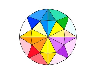 Obraz premium A circular geometric design with colorful triangular segments arranged around a central point