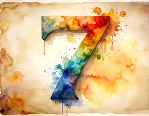 Colorful number seven on aged paper