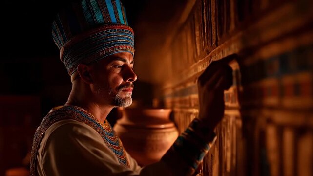 A man in a blue and gold hat looking at a pot
