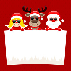 Engel Rentier Und Weihnachtsmann Sonnenbrille Halten Schild Punkte Rot