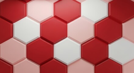 Modern geometric background with repeating hexagonal pattern in vibrant red and clean white for dynamic design concepts and visual appeal.