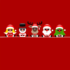 Quadrat Engel Schneemann Rentier Weihnachtsmann Und Baum Sonnenbrille Rot