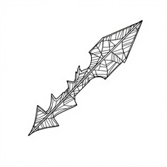 Minimilist detailed line art of a fantasy spear with intricate web like patterns on a white background design element vector