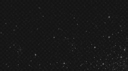 Starry night background with shimmer effects and bokeh light particles on dark surface - scattered bright points in cosmic atmosphere. Celestial texture elements for astronomy or magical designs.