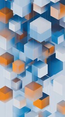 Fototapeta premium Scattered Blue and Orange Cubes Suspended in Light Blue Space