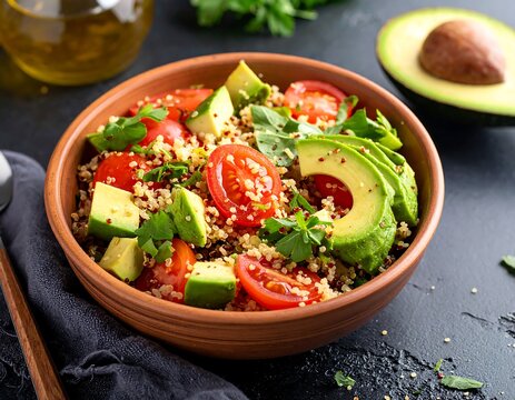 Colorful quinoa salad with avocado and tomatoes - Powered by Adobe