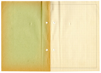 Alte perforierte Doppelseite - karriert, gelocht und vergilbt - Ephemera für Bullet Journals,...