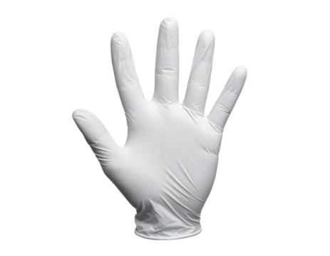 Latex Glove Standing Upright With Natural Wrinkles, Front View, Isolated On Transparent Background