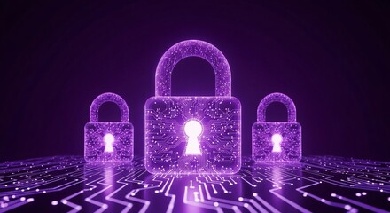 Digital security locks glow on circuit board, protecting data