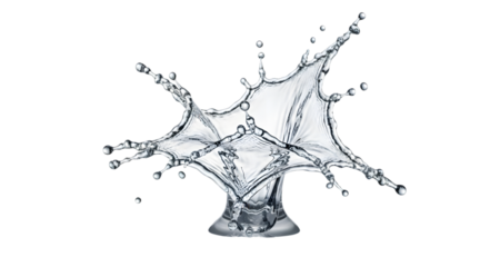 Crystal clear water splash forming a crown shape isolated on white background