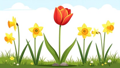 Colorful spring flowers in a garden