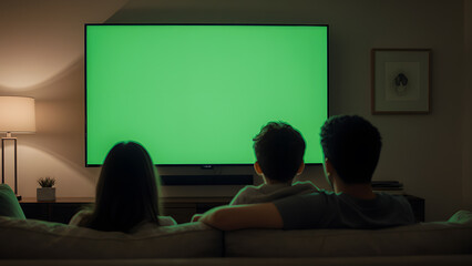 A Blank TV Screen Mockup with a Family Watching on New Year's Eve