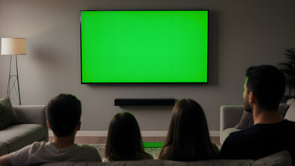 A Blank TV Screen Mockup with a Family Watching on New Year's Eve