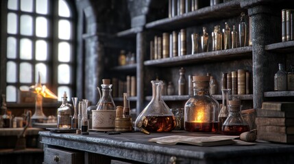 Mystical alchemy lab: A captivating scene of scientific exploration and discovery